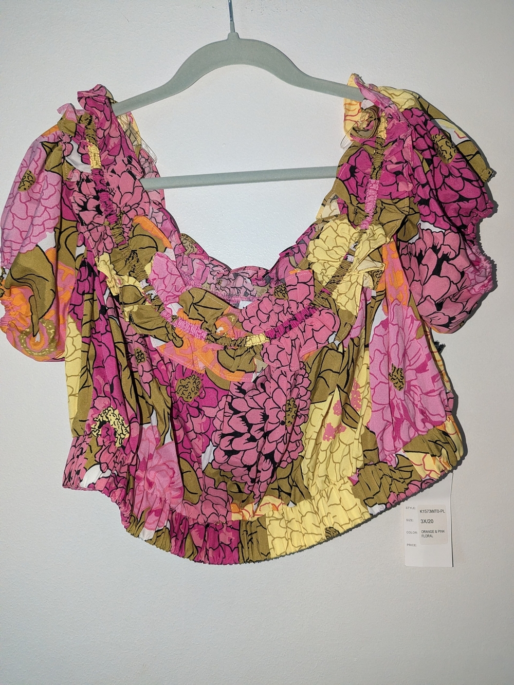 Unique Vintage Pink & Yellow Crop Top